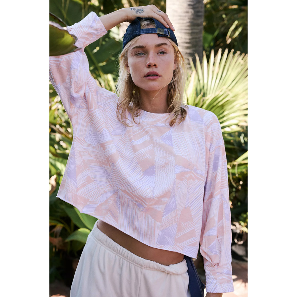 NEW FREE PEOPLE FP MOVEMENT PRINTED INSPIRE LAYER LONG SLEEVE TOP TEE SHIRT SZ S